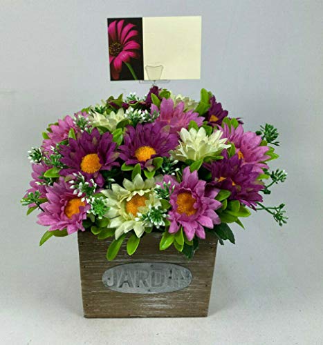 Flower arrangement in Wooden pot all Round Artificial/Silk flowers 20cm FREE PP