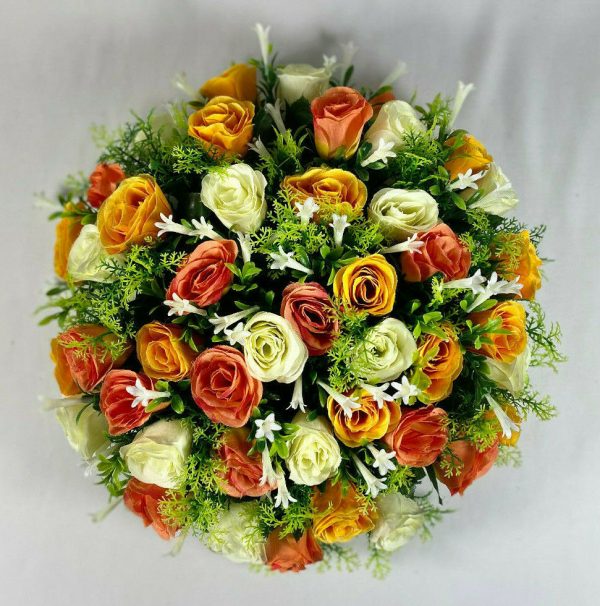 Large peach artificial flower posy pad with 48 roses