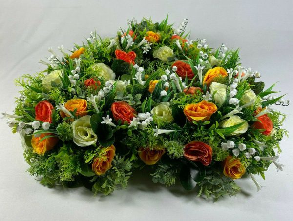 Large 20 inch Open Heart artificial flowers memorial/grave arrangement Orange