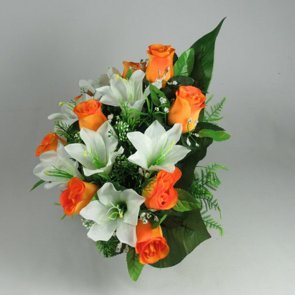 Artificial silk flower Crem Pot Flat back  - Grave arrangement FREE P&P HandMade