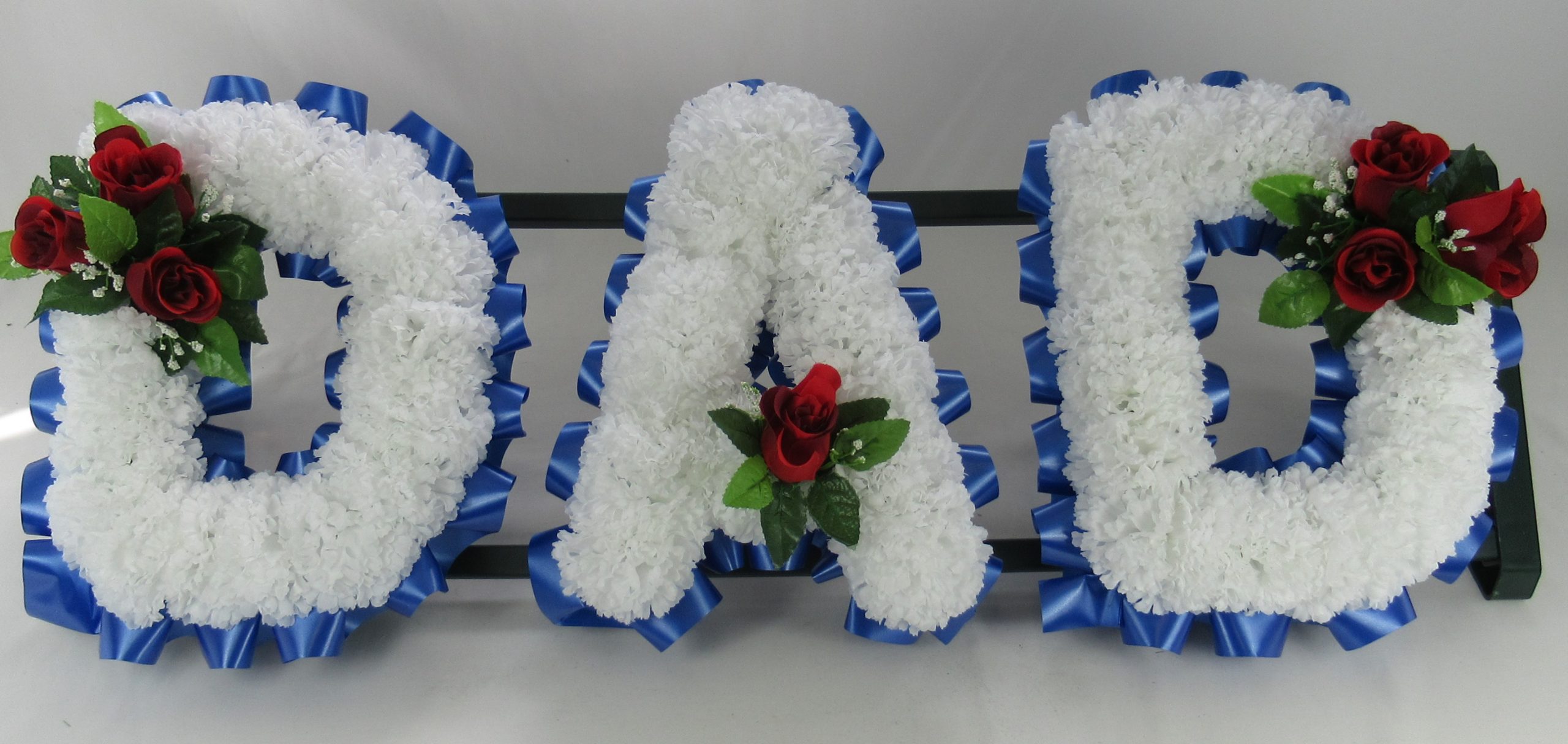 Artificial silk funeral flowers 5 LETTER TRIBUTE FRAME Any colour 