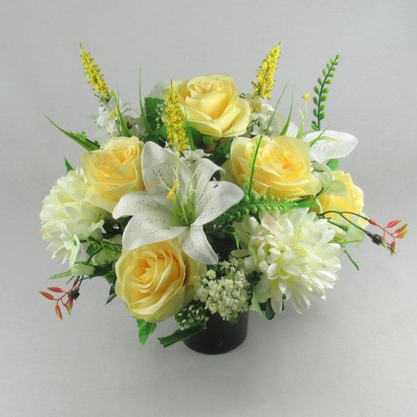 Large grave arrangement with lemon open roses and ivory lilies - Image 3