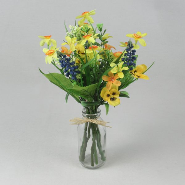 Narcissus and Wild Flowers in Small Glass Bottle