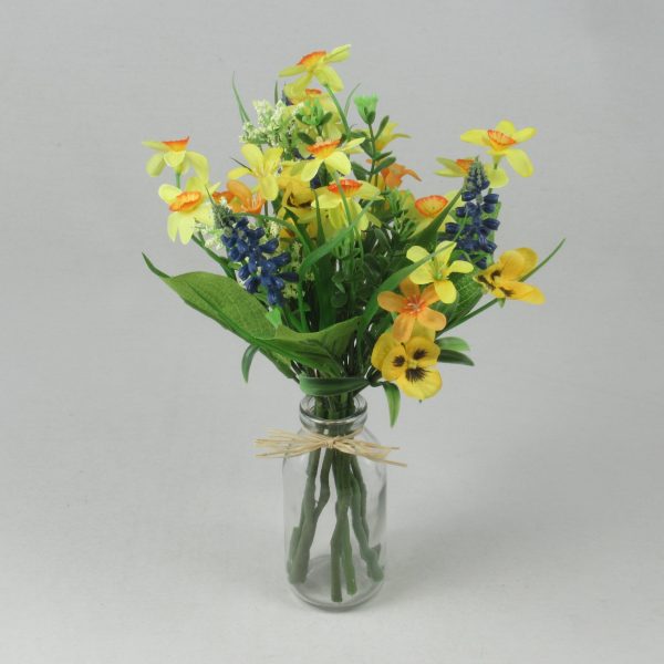 Narcissus and Wild Flowers in Small Glass Bottle - Image 2