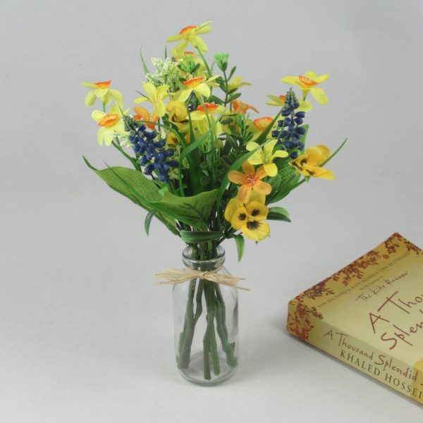 Narcissus and Wild Flowers in Small Glass Bottle - Image 3