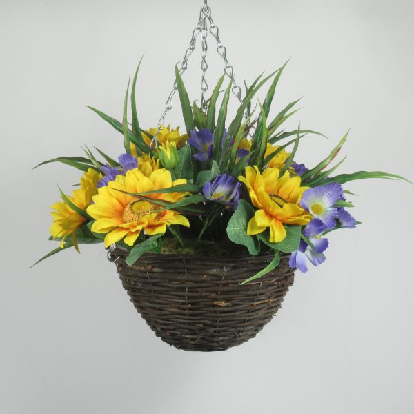 Hanging basket with faux-sunflowers and cosmos - Image 6