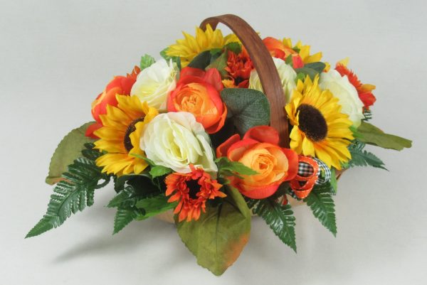 Artificial trug basket arrangement in autumn colours featuring sunflowers - Image 3