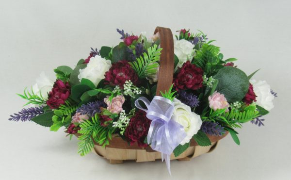 artificial basket trug arrangement in purple and white - Image 2