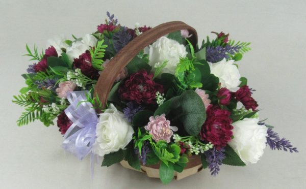 artificial basket trug arrangement in purple and white - Image 3