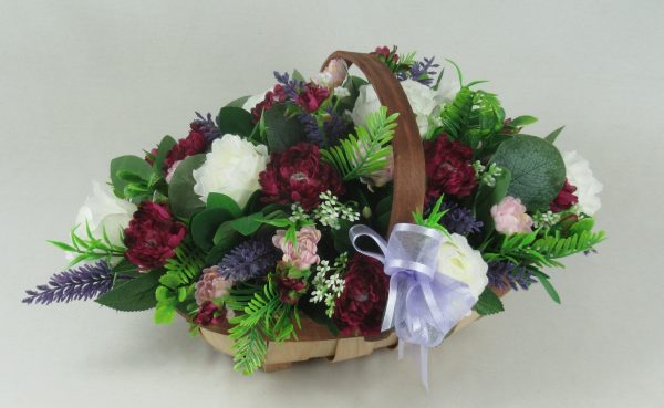 artificial basket trug arrangement in purple and white - Image 4