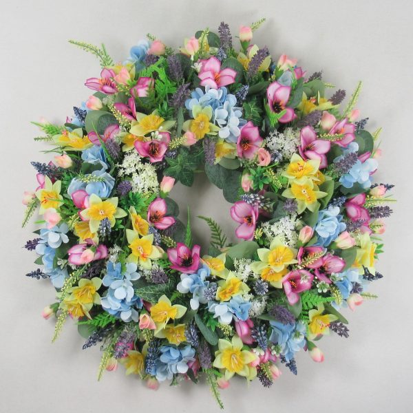 Luxury large open grave wreath tribute with artificial daffodils, hydrangea and alstroemeria 18 inch - Image 3